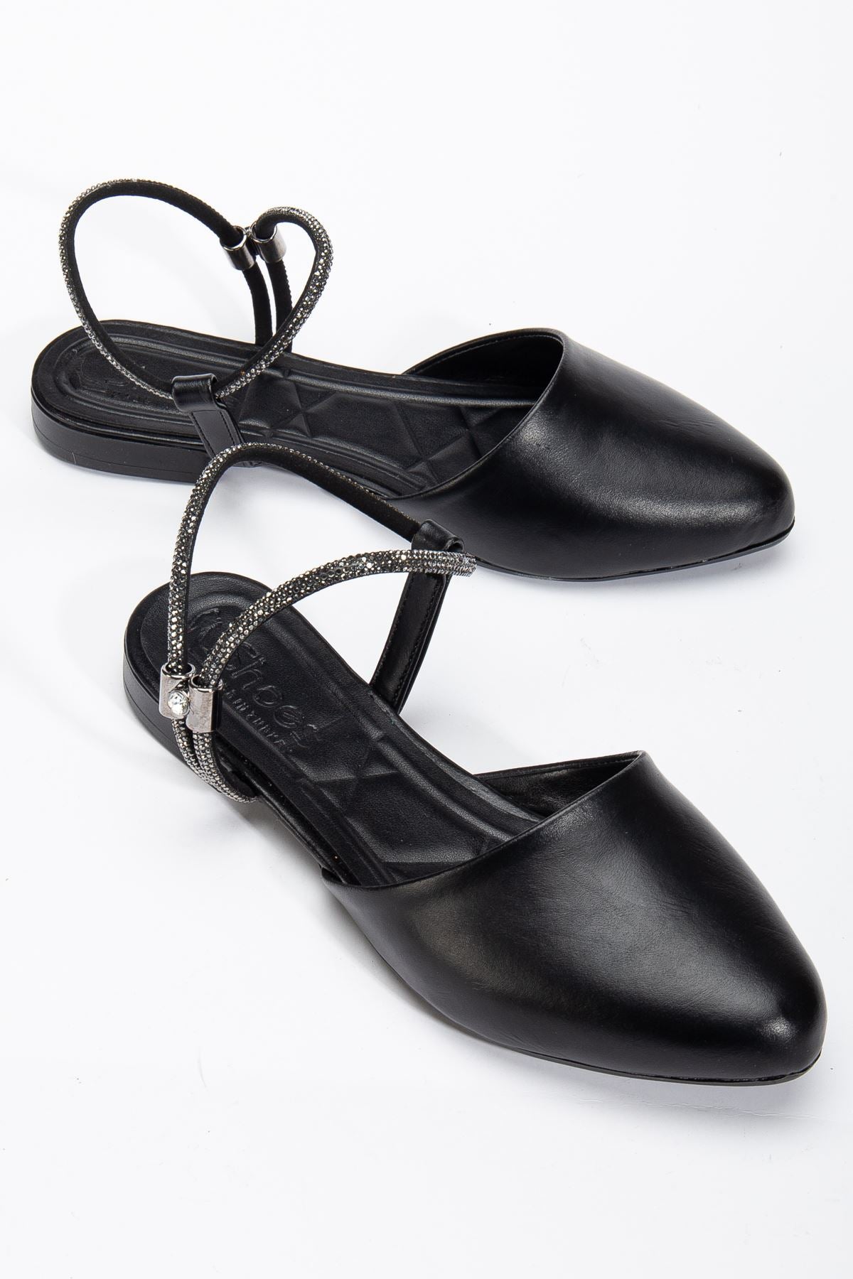 Women's Black Stoned Closed Toe Orthopedic Ballerina