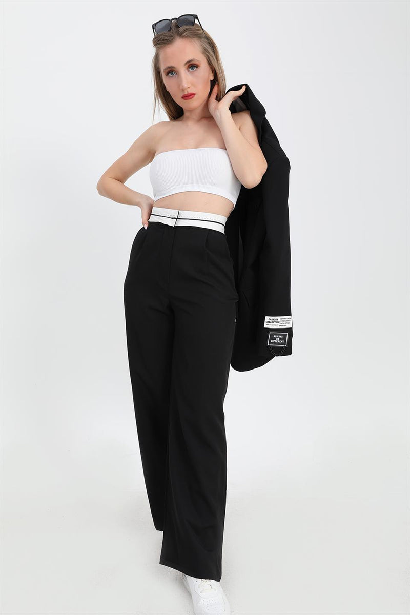 Women's Trousers Garni Belt Atlas Fabric - Black - STREETMODE ™