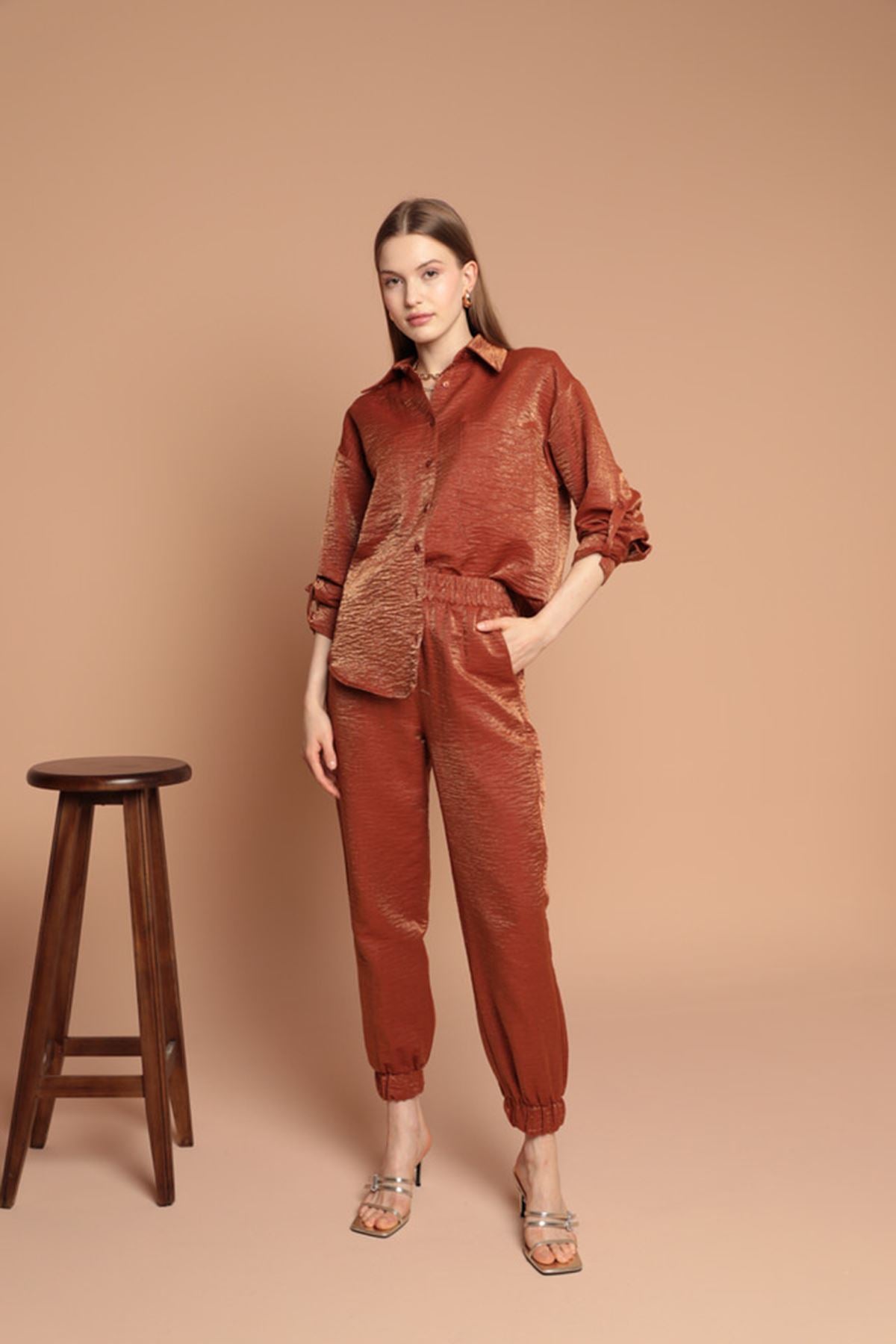 Shiny Fabric Women's Suit-Brown - STREETMODE ™