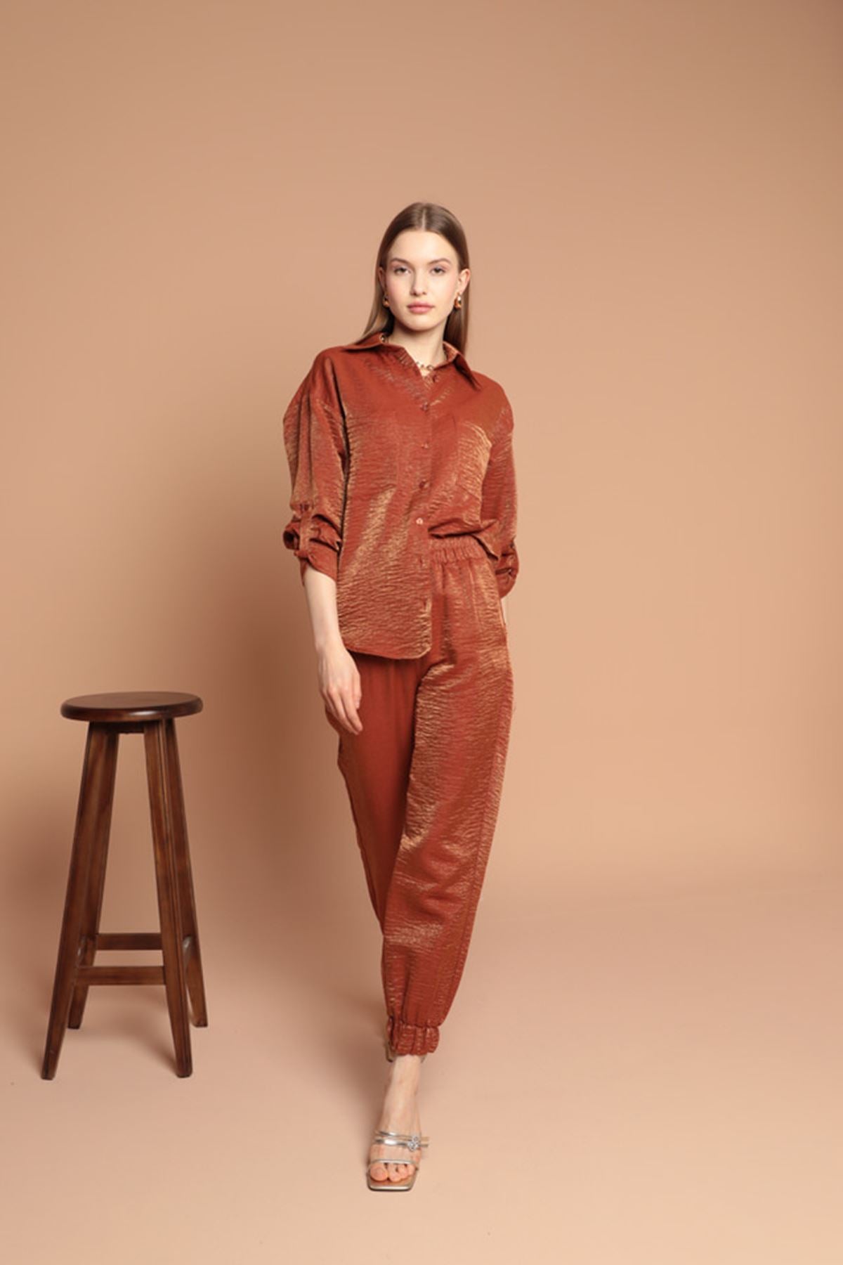 Shiny Fabric Women's Suit-Brown - STREETMODE ™