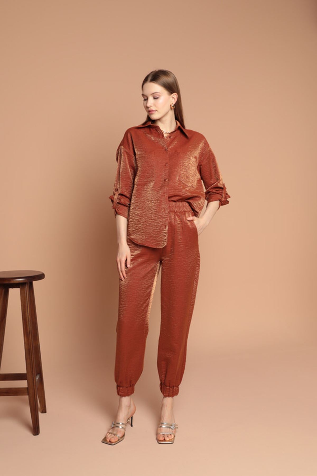 Shiny Fabric Women's Suit-Brown - STREETMODE ™