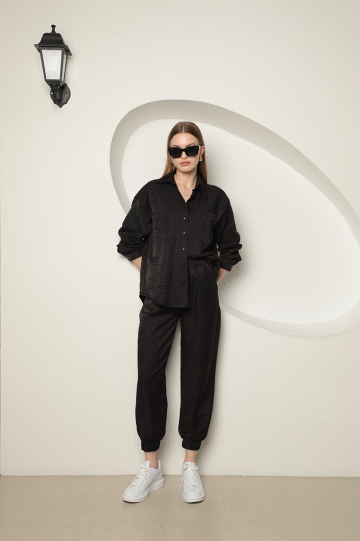 Shiny Fabric Women's Suit-Black - STREETMODE ™