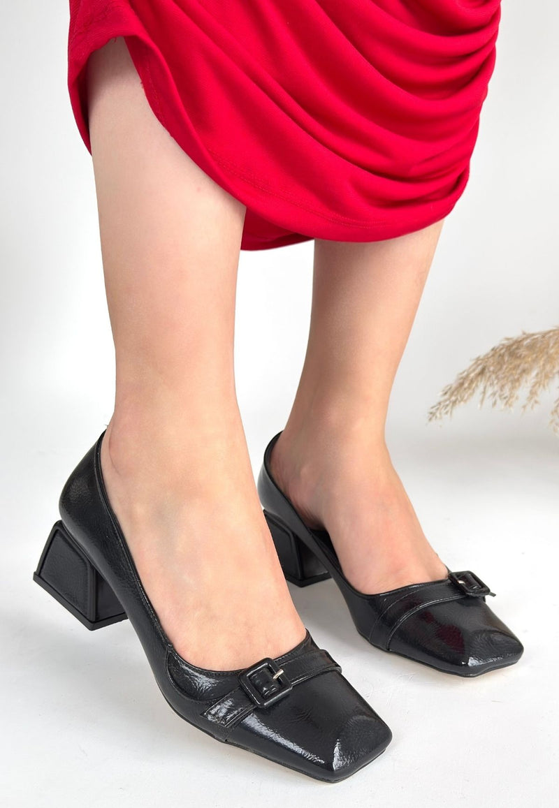 Women's Black Patent Leather High Heel Shoes - STREETMODE ™