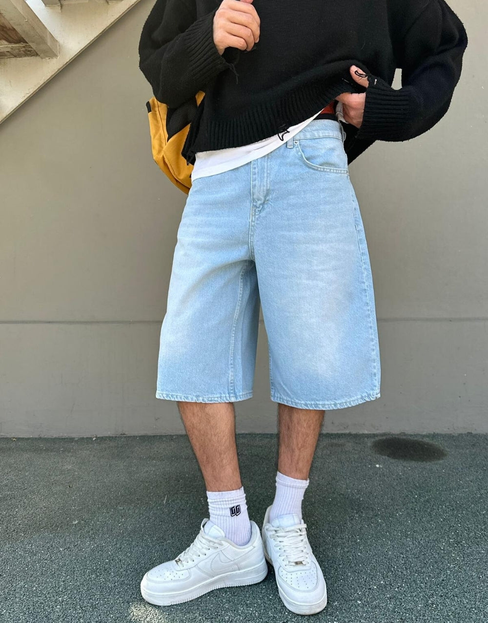 Men's Premium Baggy Long Distressed Denim Shorts
