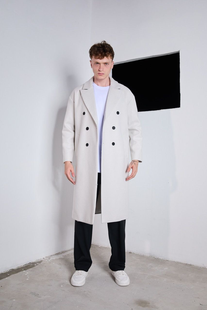 Men's Premium Long Cashmere Coat Beige - STREETMODE ™