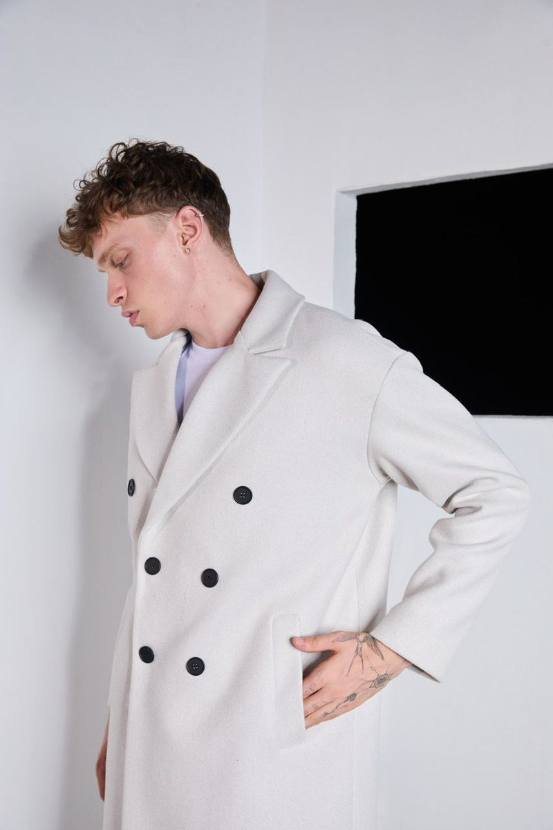 Men's Premium Long Cashmere Coat Beige - STREETMODE ™