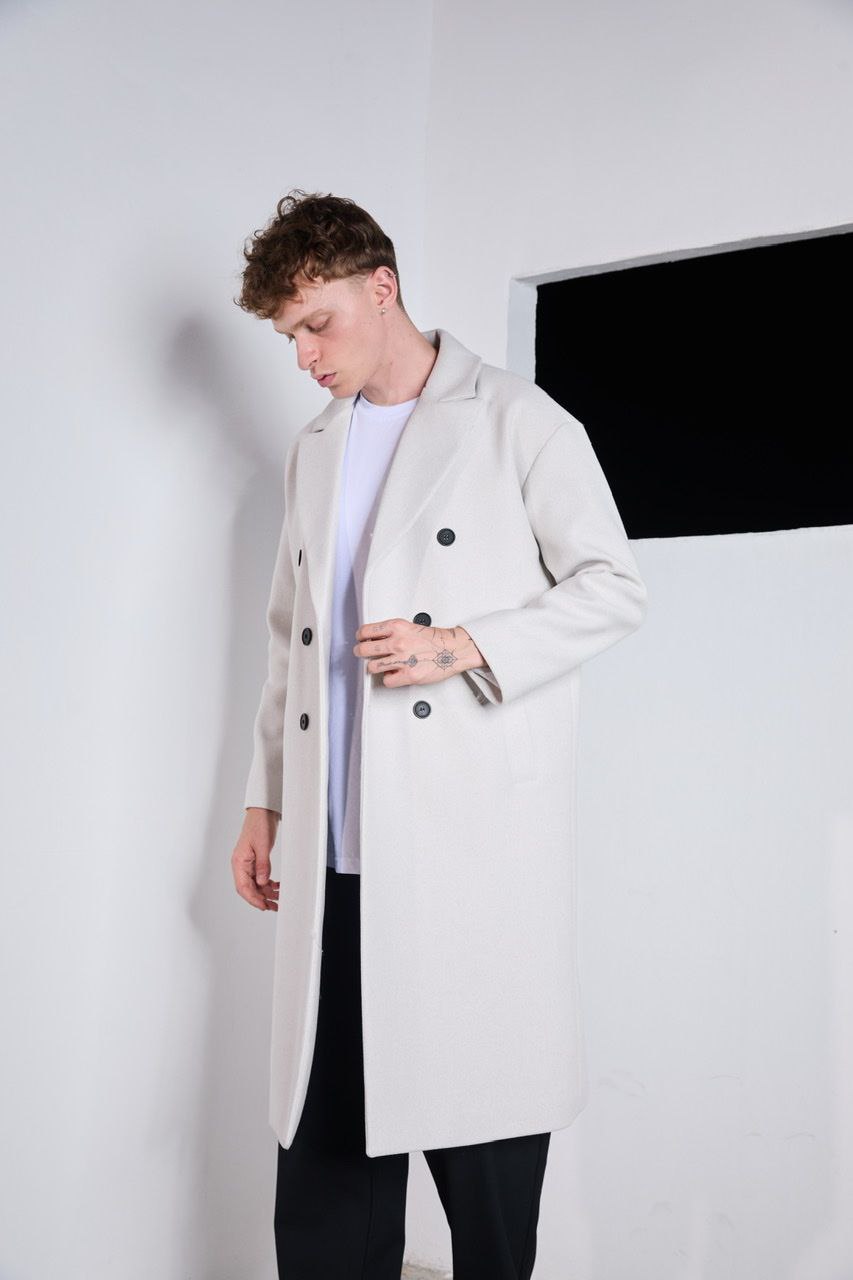Men's Premium Long Cashmere Coat Beige - STREETMODE ™