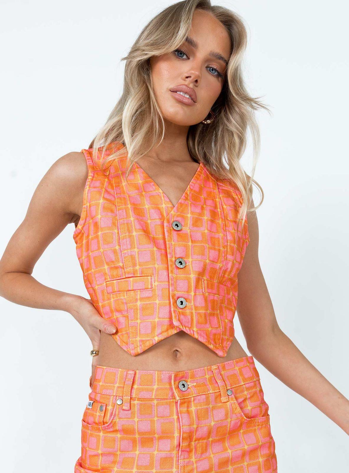 Priest Women's Crop Orange Vest - STREETMODE ™