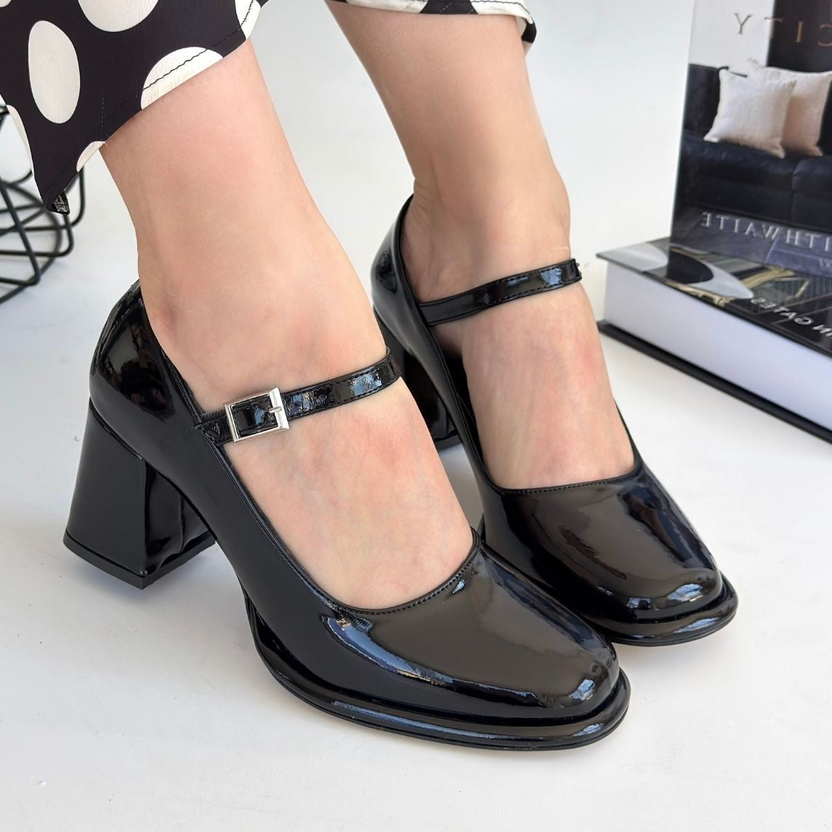 Women's Black Patent Leather High Heel Shoes - STREETMODE ™