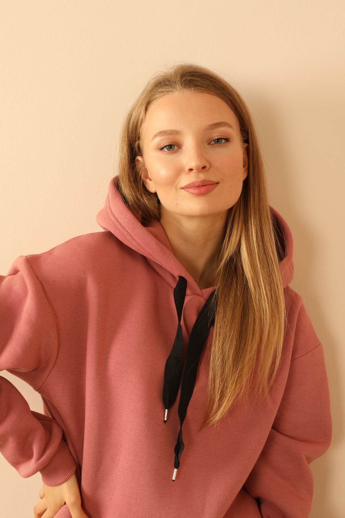 Raised 3 Thread Fabric Hooded Women's Dress-Dried Rose - STREETMODE ™