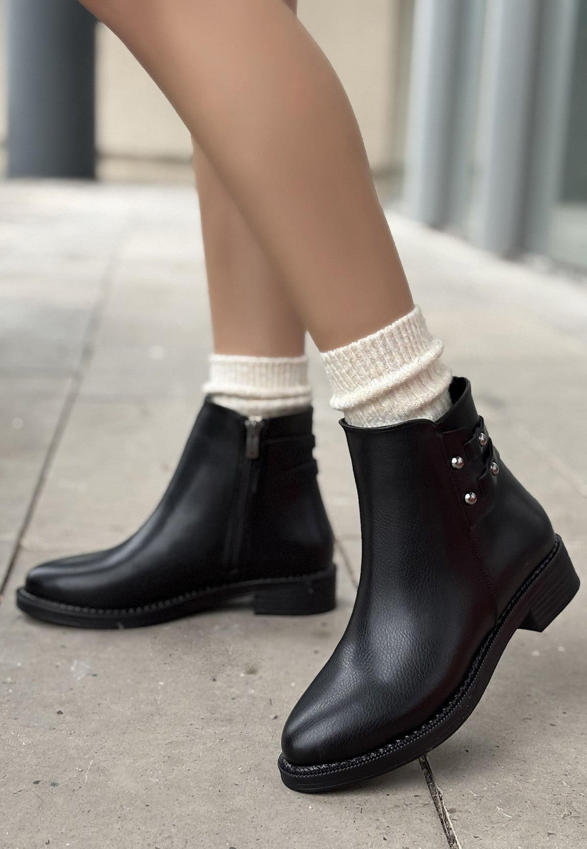 Women's Black Leather High Heel Boots - STREETMODE ™
