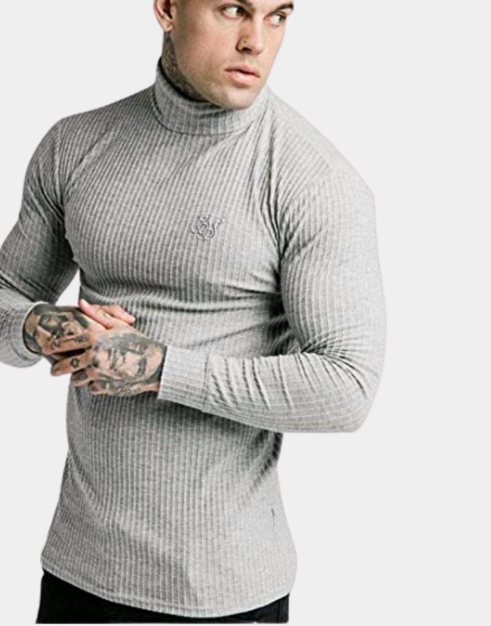 SikSilk Brushed Knit Men's Fisherman Jumper Gray - STREETMODE ™