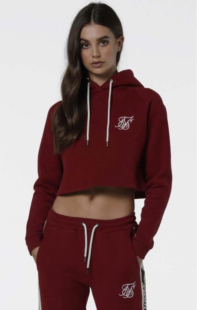 SikSilk Crop Claret Red Hooded Women's Sweatshirt - STREETMODE ™