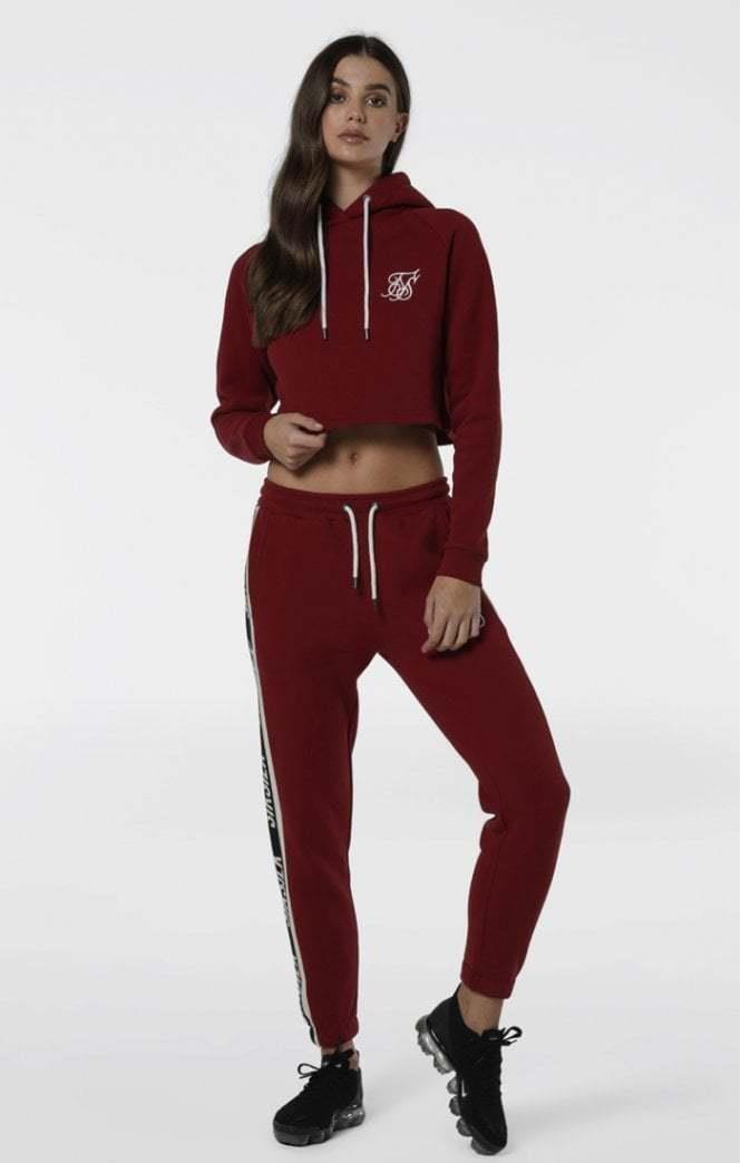 SikSilk Crop Claret Red Hooded Women's Sweatshirt - STREETMODE ™