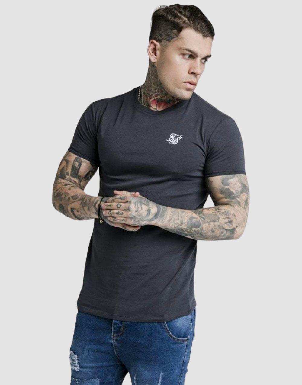 SikSilk Straight Hem Men's T-Shirt Navy Blue - STREETMODE ™