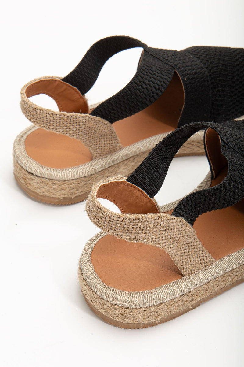Women's Sirena Black Knitwear Wicker Detailed Espadrille - STREETMODE ™