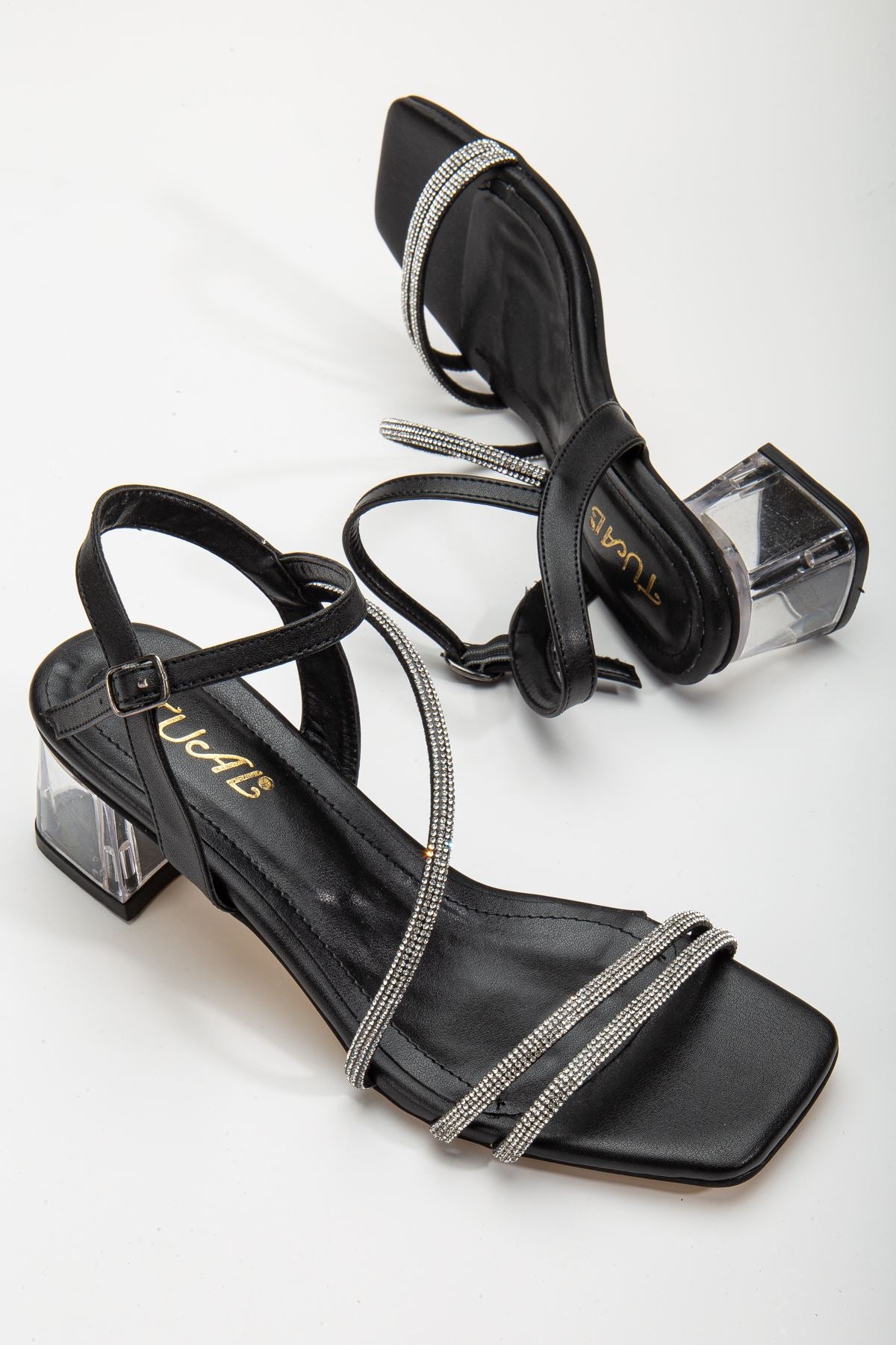 Women's Siska Black Stone Skin Low Heeled Shoes - STREETMODE ™