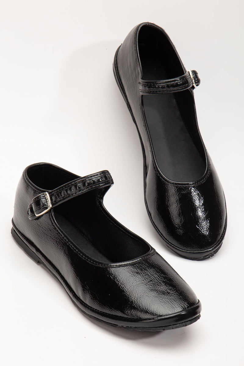 Black Skin Buckle Detailed Flat Sole Women's Ballerinas - STREETMODE ™