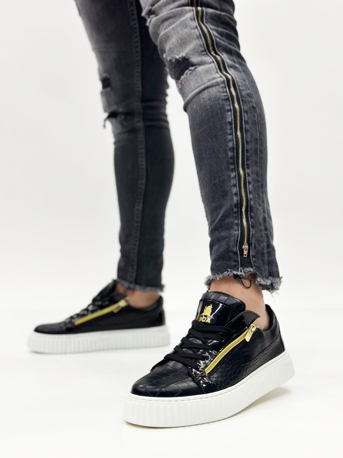 SNR-308 BOA Thick High Sole Double Zipper Black White Men's Sneakers Shoes - STREETMODE ™
