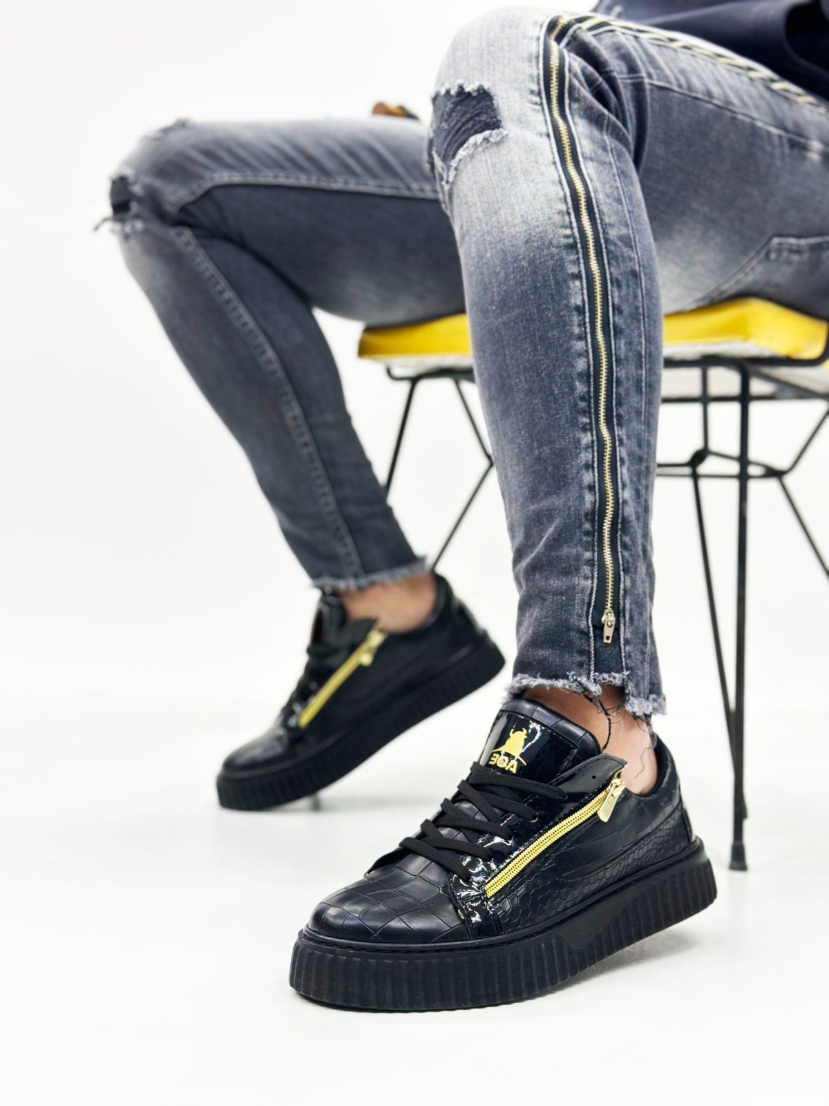SNR-308 BOA Thick High Sole Double Zipper Black Black Men's Sneakers Shoes - STREETMODE ™