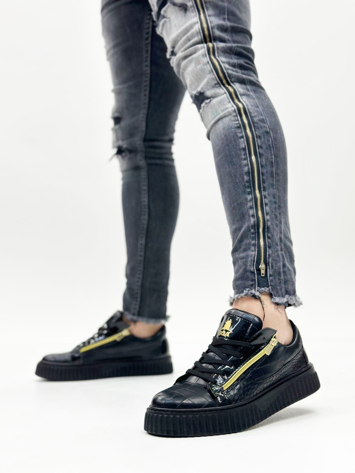 SNR-308 BOA Thick High Sole Double Zipper Black Black Men's Sneakers Shoes - STREETMODE ™