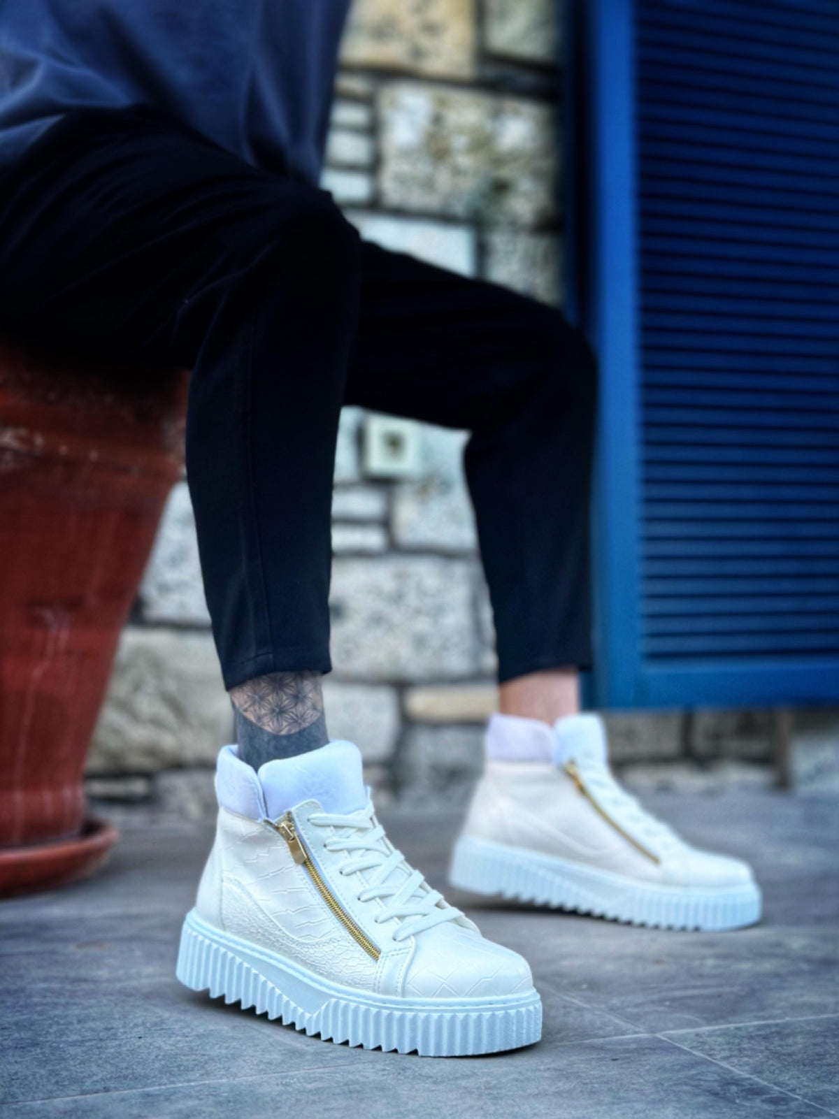 SNR-512 Thick High Sole Double Zipper White Men's Sports Boots - STREETMODE ™