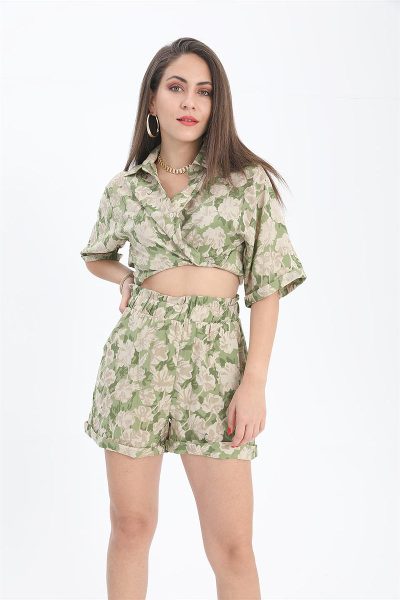 Women's Printed Double Layer Elastic Shorts - Green - STREETMODE ™