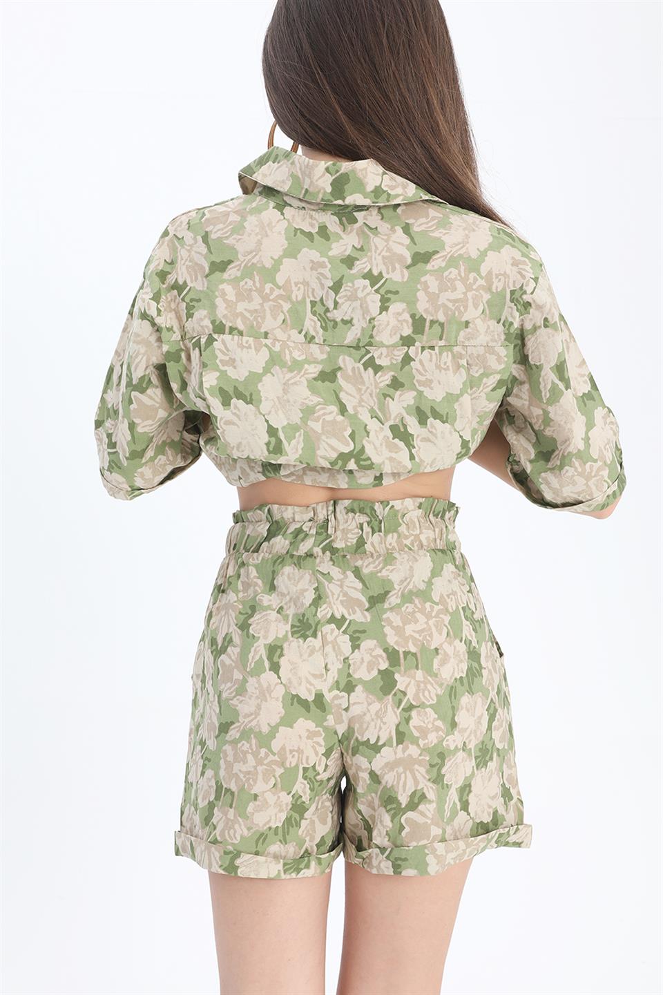 Women's Printed Double Layer Elastic Shorts - Green - STREETMODE ™