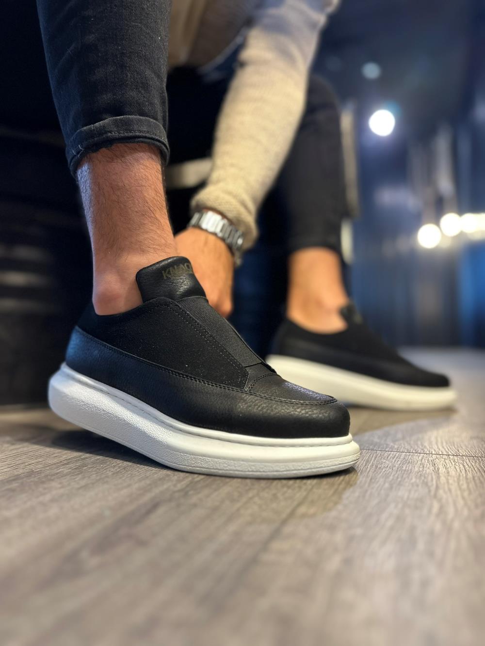 STM Design Mens Sneakers Shoes 911 Black (White Sole) - STREETMODE ™