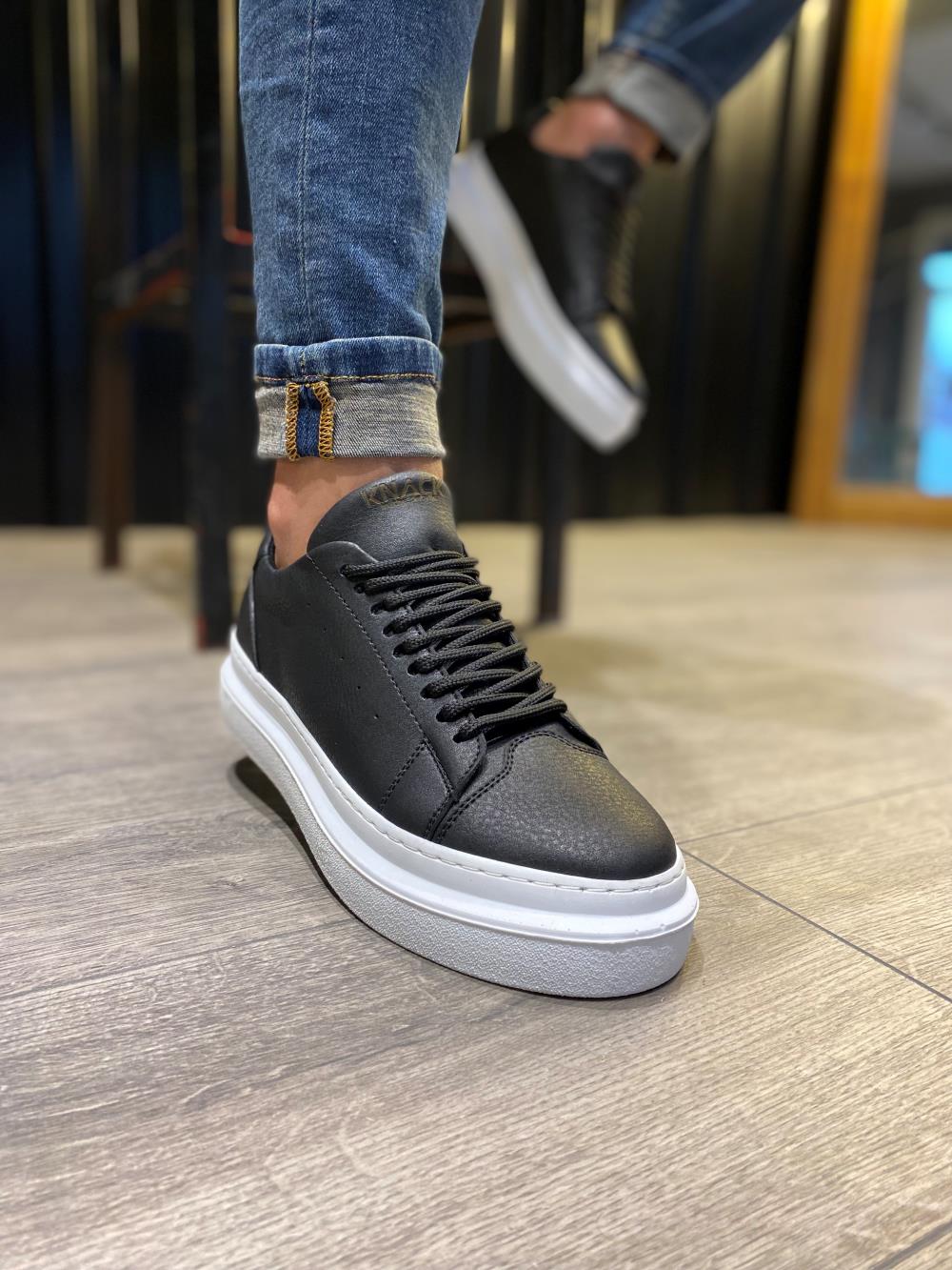 STM Men's Casual Sneakers Shoes 421 Black (White Sole) - STREETMODE ™