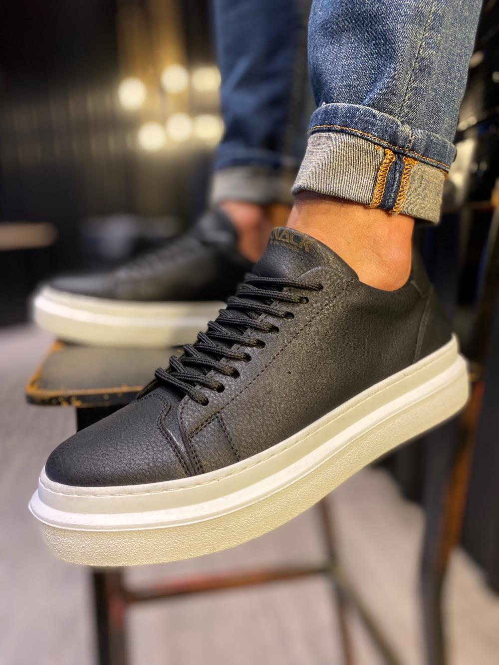 STM Men's Casual Sneakers Shoes 421 Black (White Sole) - STREETMODE ™