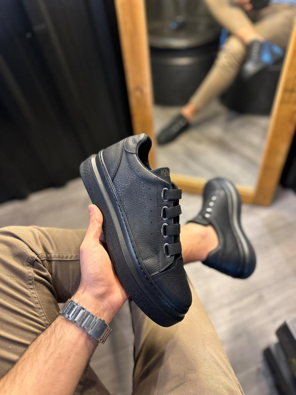 STM Men's Casual Sneakers Shoes 521 Black (Black Sole) - STREETMODE ™