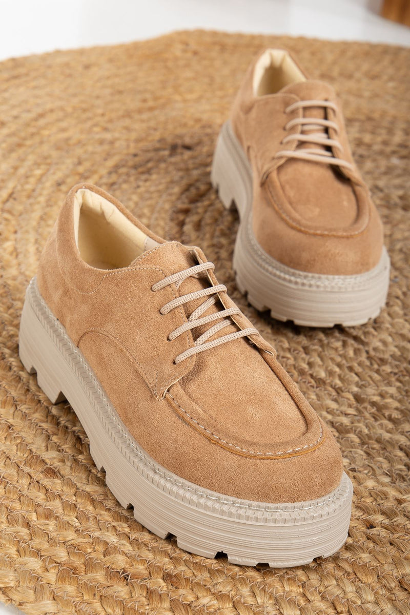 Lace Detailed Nude Suede Women's Stylish Casual Shoes - STREETMODE ™