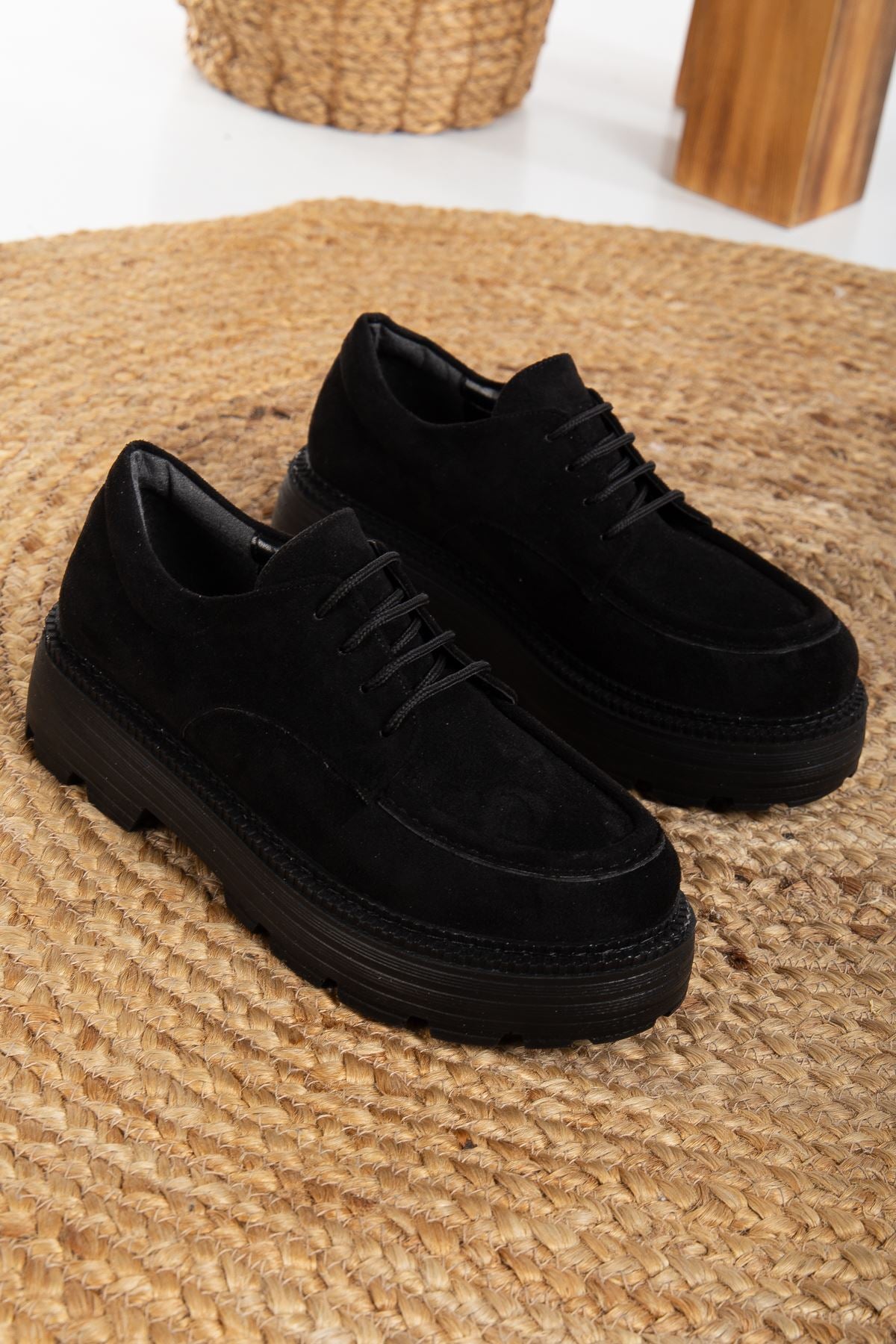 Lace Detailed Black Suede Women's Stylish Casual Shoes - STREETMODE ™