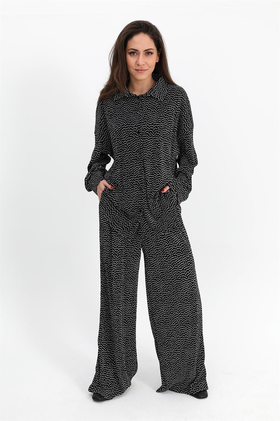 Women's Suit Pleated Knitted Polka Dot Pattern - Black - STREETMODE ™