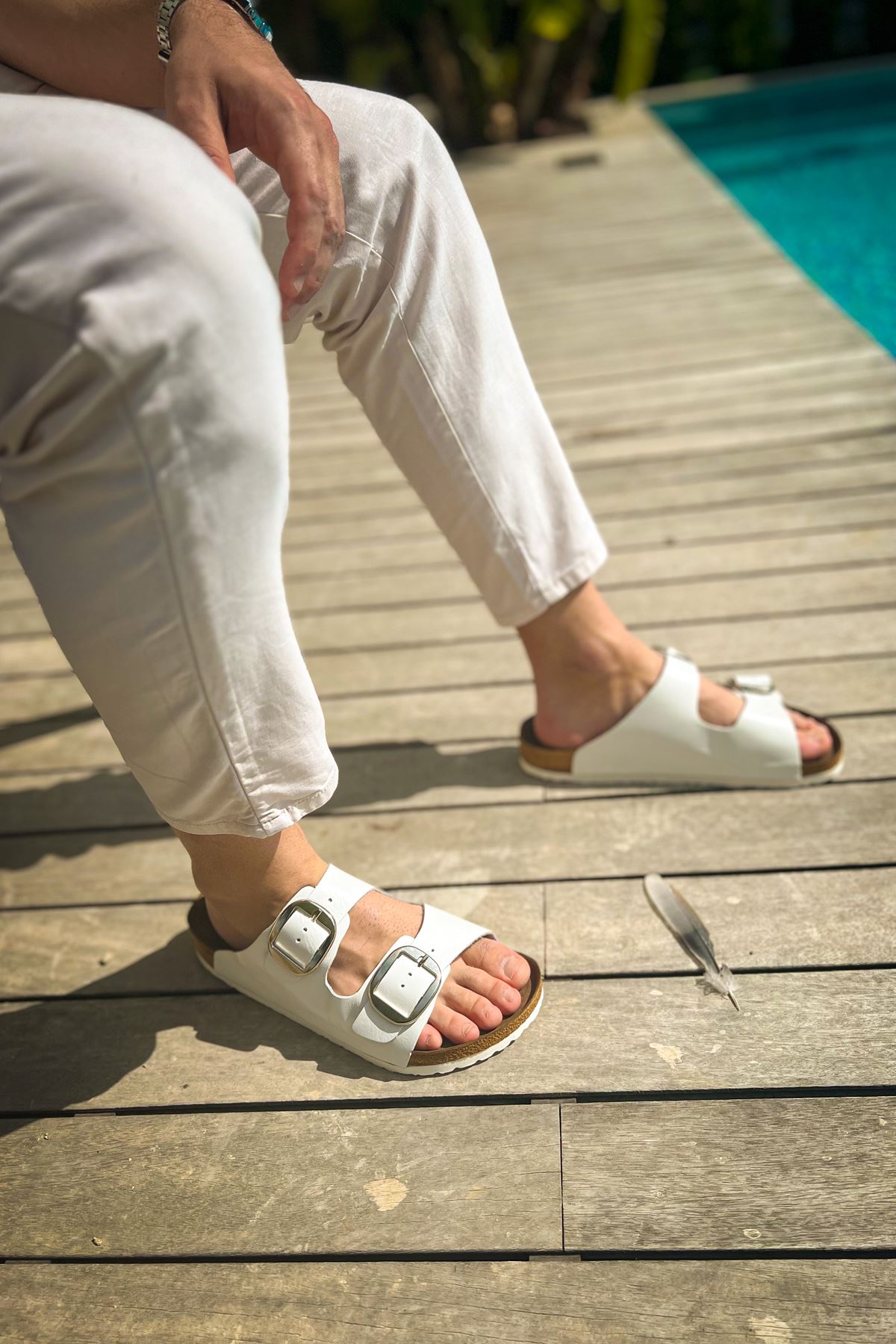 Men's Leather Slippers WHITE - STREET MODE ™