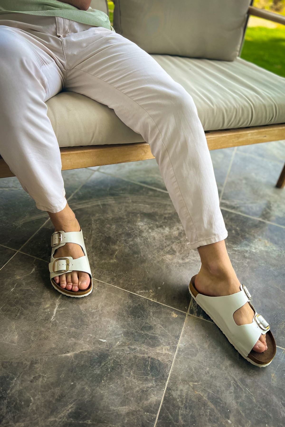 Men's Leather Slippers WHITE - STREET MODE ™