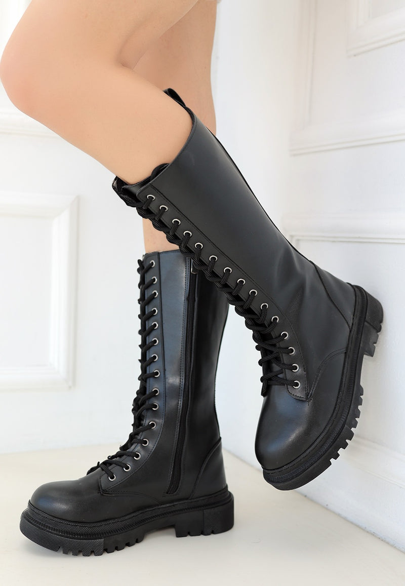 Women's Black Skin Lace Up Boots - STREETMODE ™