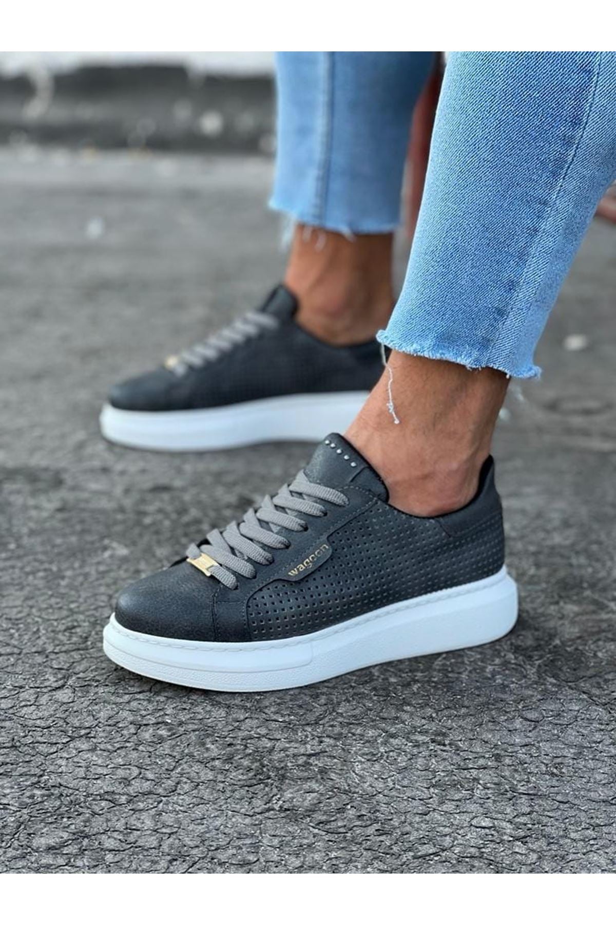 WG01 Gray Perforated Men's High-Sole Shoes sneakers - STREETMODE ™