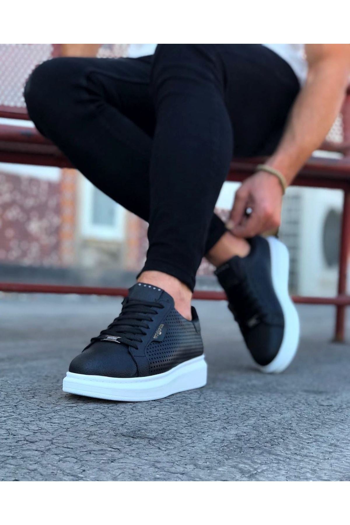 WG01 Black Perforated Men's High-Sole Shoes sneakers - STREETMODE ™
