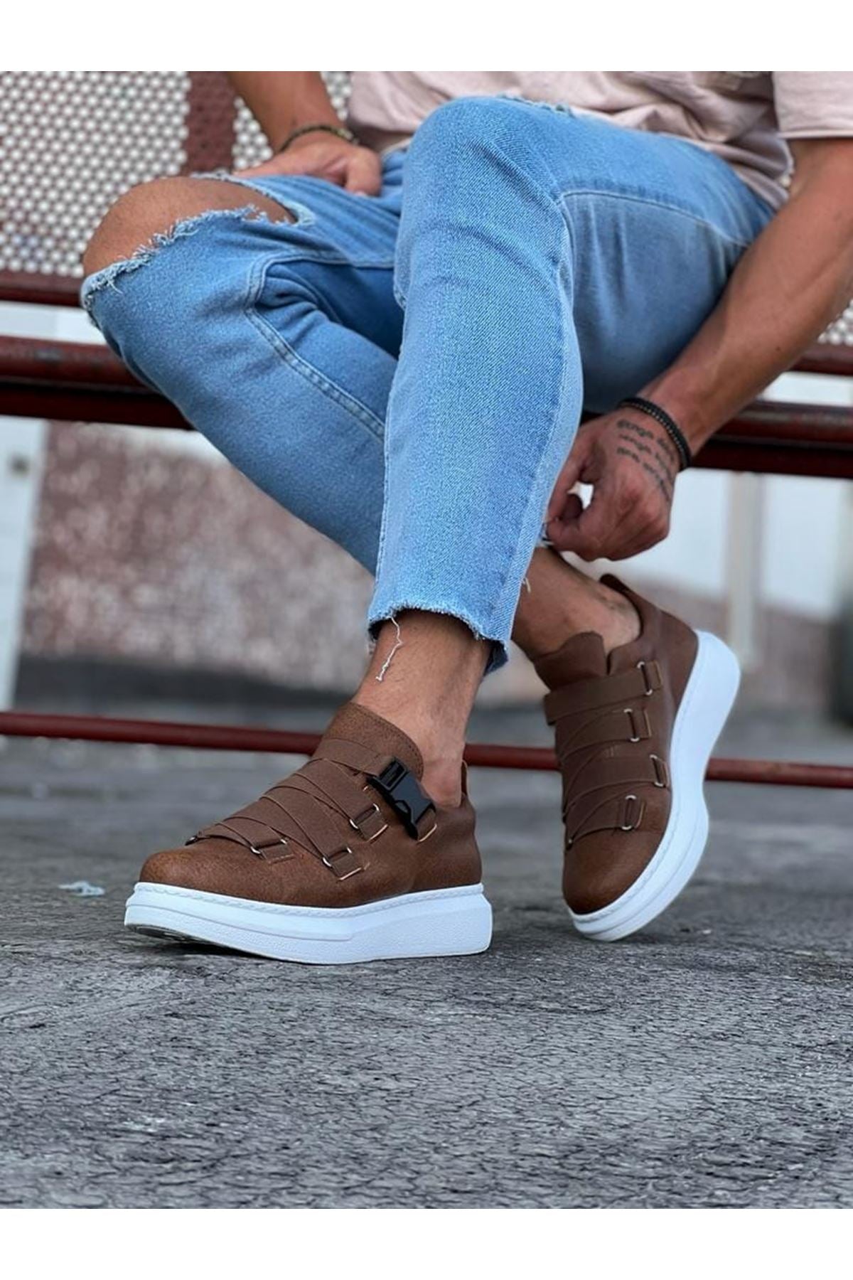 WG033 Tobacco Men's High-Sole Shoes sneakers - STREETMODE ™