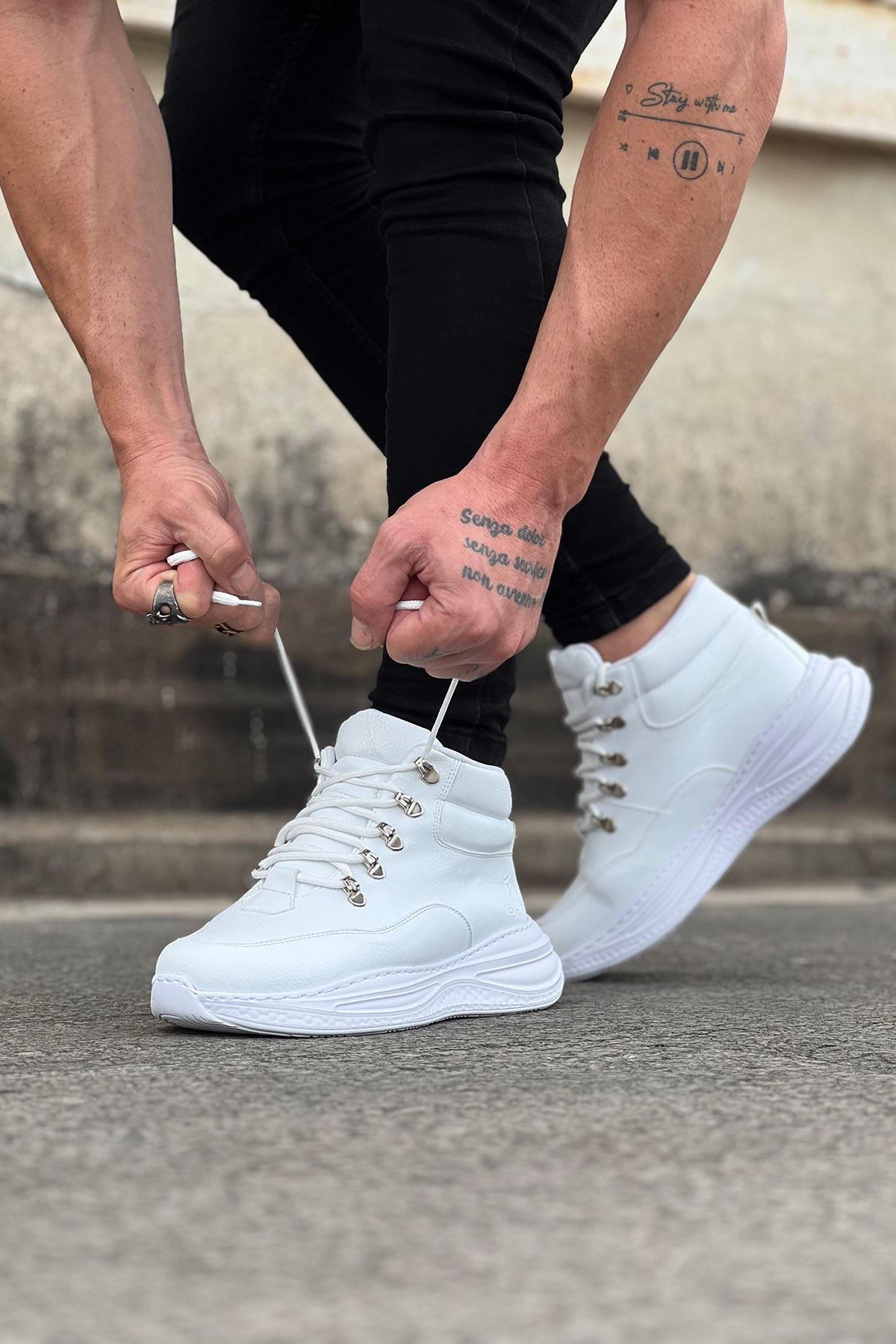 WG035 Leather High Sole Half Ankle Boots - STREETMODE ™