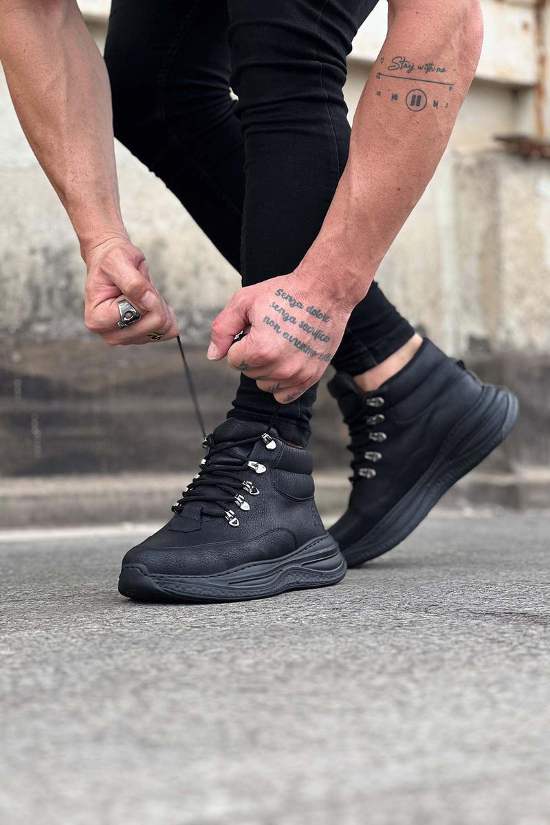 WG035 Leather High Sole Half Ankle Boots - STREETMODE ™