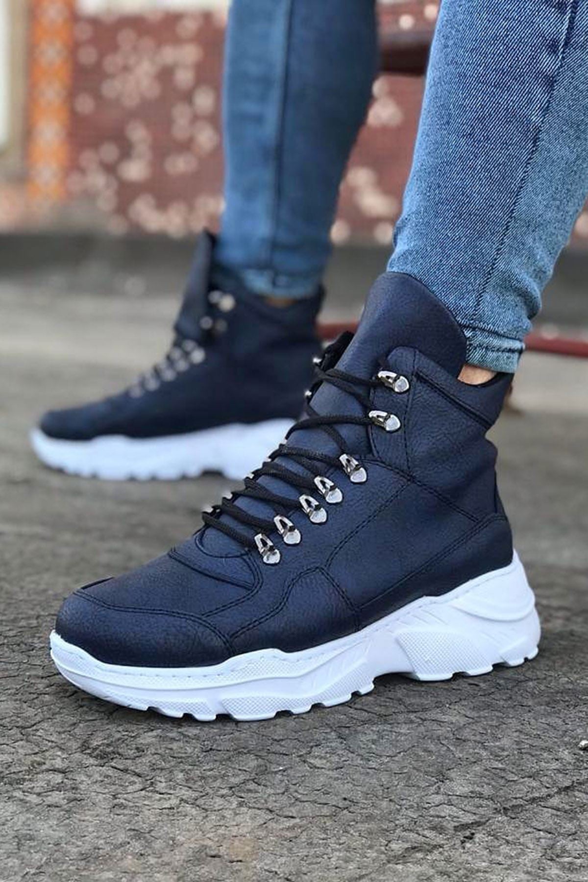 WG07 Men's Navy Blue Long Lace-Up Boots - STREETMODE ™