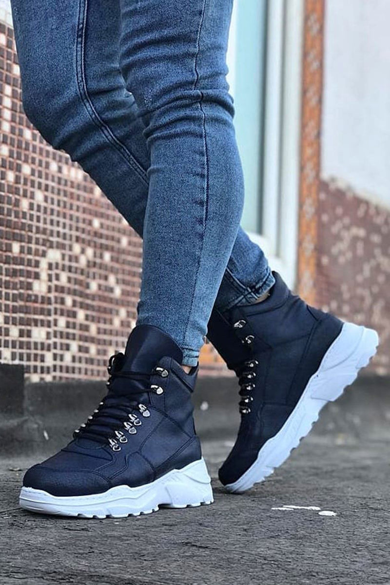 WG07 Men's Navy Blue Long Lace-Up Boots - STREETMODE ™