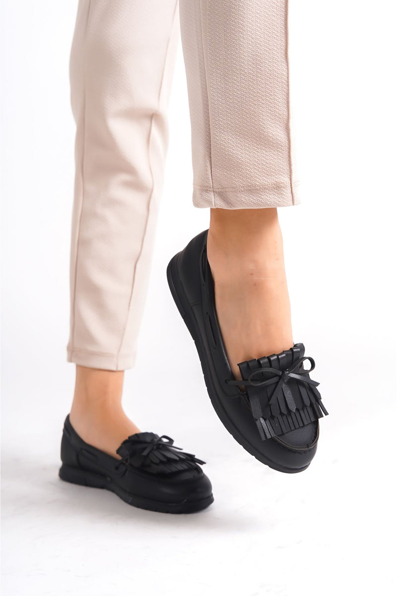 Werway Black Bow-Tasseled Women's Ballerinas - STREETMODE ™