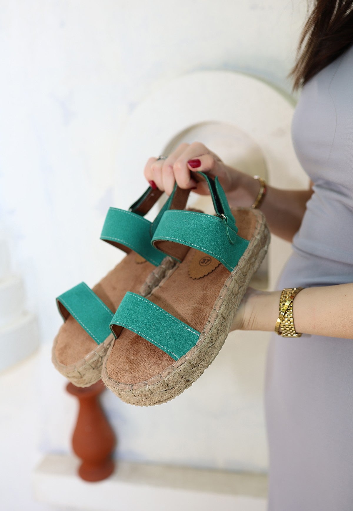 Women's Wery Turquoise Leather Velcro Sandals - STREETMODE ™