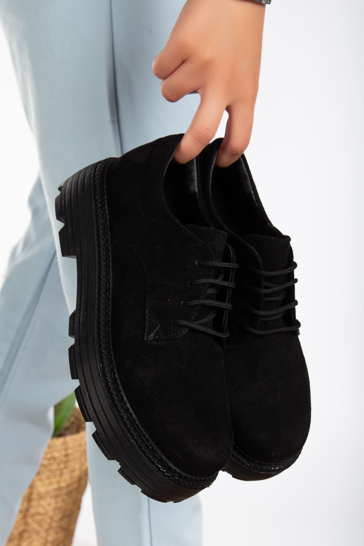 Western Lace Detailed Black Suede Women's Stylish Casual Shoes - STREETMODE ™