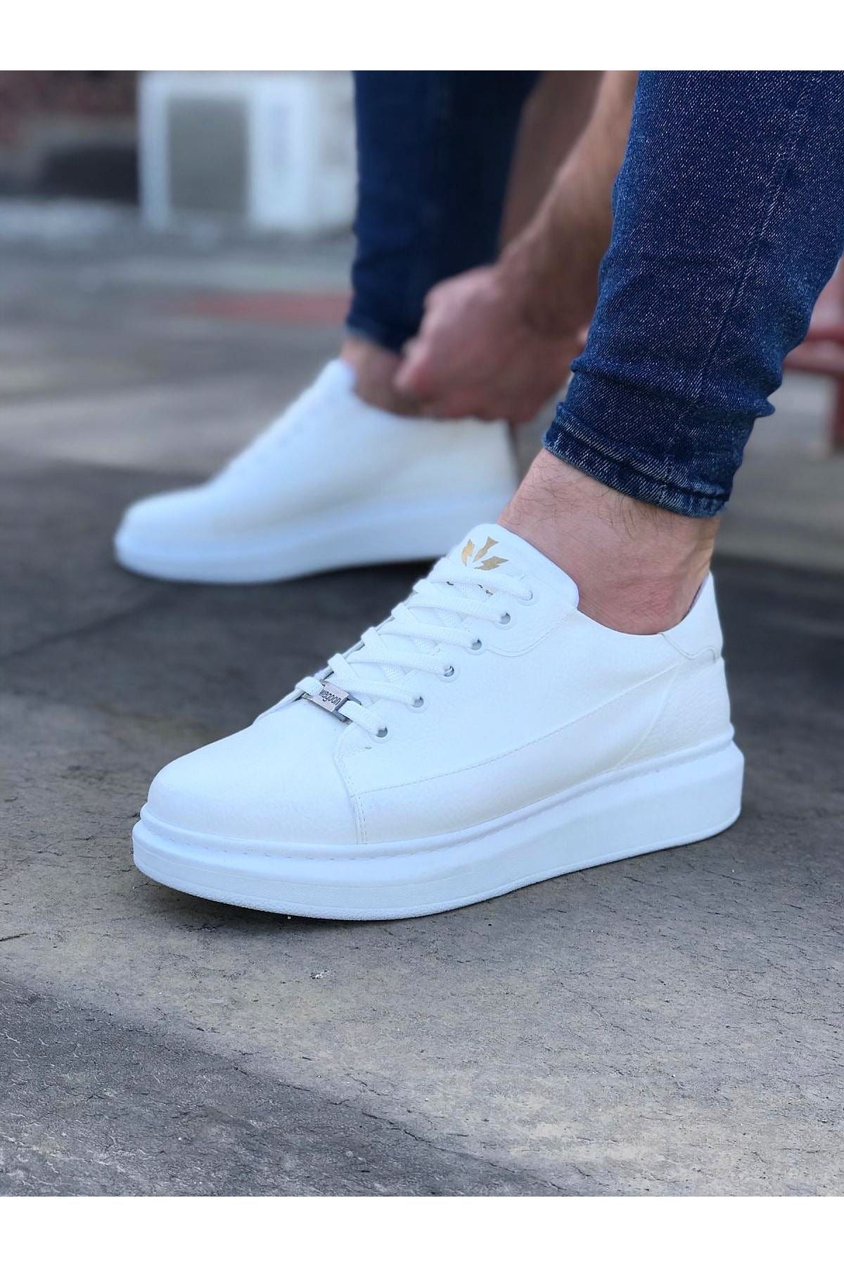 WG028 White Lace-Up Thick Sole Casual Men's Shoes - STREETMODE ™