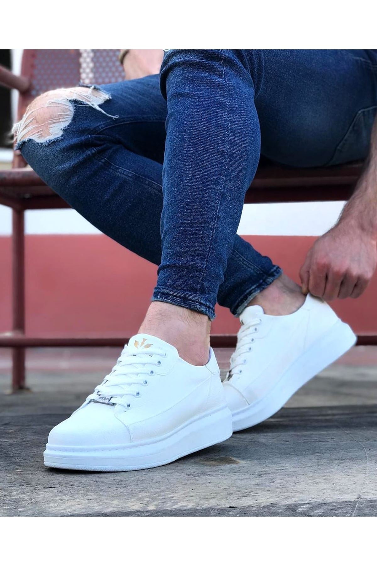 WG028 White Lace-Up Thick Sole Casual Men's Shoes - STREETMODE ™